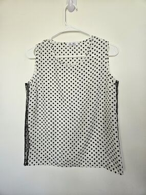 Da Han Polka Dot Sleeveless Top with Black Lace Side Panels Size M